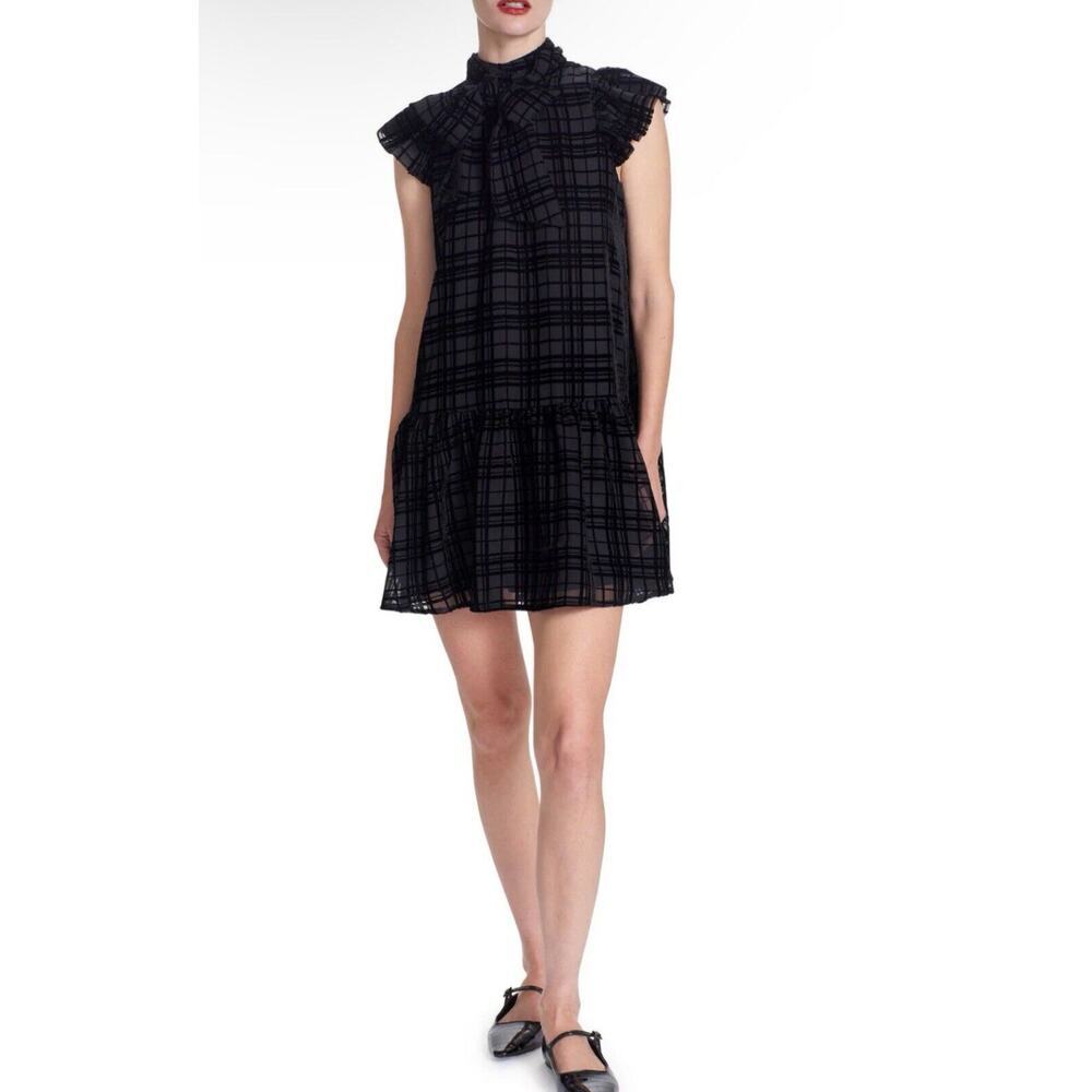 NEW Anthropologie Corey Lynn Calter Mini Dress Holiday Plaid Black‎ Ruffle Sz XS